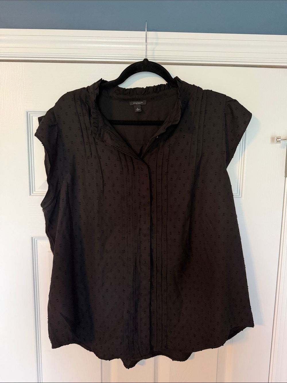 Ann Taylor Black Cap Sleeve Pintuck Blouse